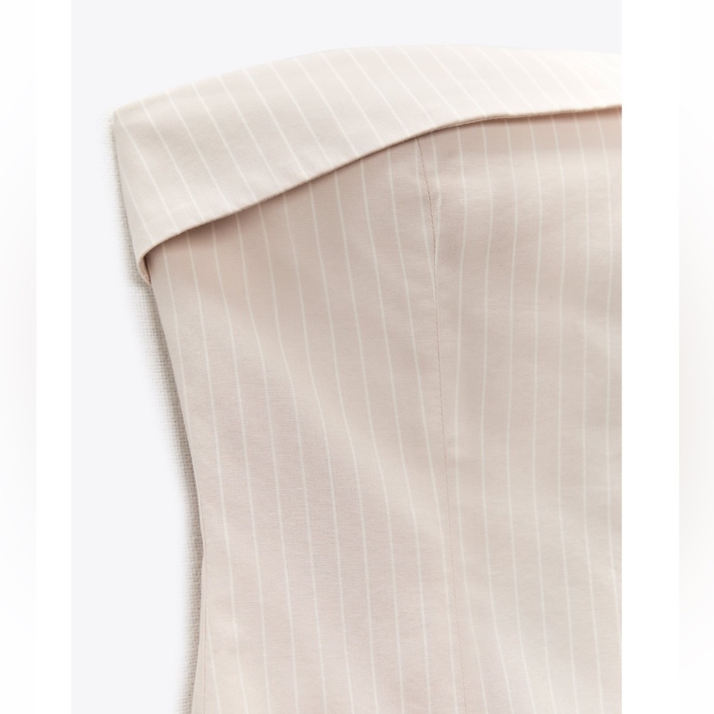 Pinstripe tube pleated mini dress cream / ivory / light nude- strapless - Picture 11 of 11